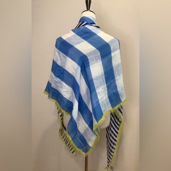 NWT Burberry Brit Cerulean Blue Stripe Scarf 130x130cm - Picture 4 of 6